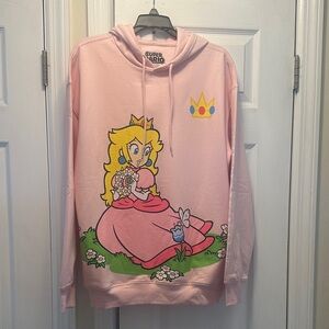 Super Mario Pink Hoodie with Princess Graphic Size S